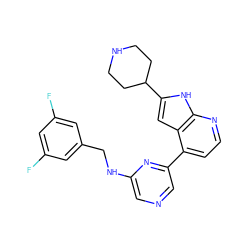 Fc1cc(F)cc(CNc2cncc(-c3ccnc4[nH]c(C5CCNCC5)cc34)n2)c1 ZINC000226063590