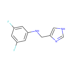 Fc1cc(F)cc(NCc2c[nH]cn2)c1 ZINC000054763348