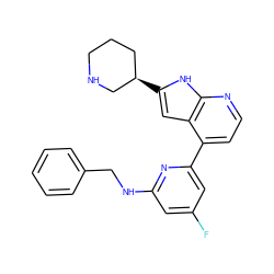 Fc1cc(NCc2ccccc2)nc(-c2ccnc3[nH]c([C@@H]4CCCNC4)cc23)c1 ZINC000226090451