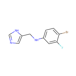 Fc1cc(NCc2cnc[nH]2)ccc1Br ZINC000083826244