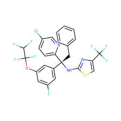 Fc1cc(OC(F)(F)C(F)F)cc([C@@](Cc2ccccc2)(Nc2nc(C(F)(F)F)cs2)c2ccc(Cl)cn2)c1 ZINC000043153368