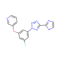 Fc1cc(Oc2cccnc2)cc(-n2nnc(-c3ncc[nH]3)n2)c1 ZINC000028456244