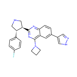 Fc1ccc([C@@H]2CNC[C@H]2c2nc(N3CCC3)c3cc(-c4cn[nH]c4)ccc3n2)cc1 ZINC000095592875