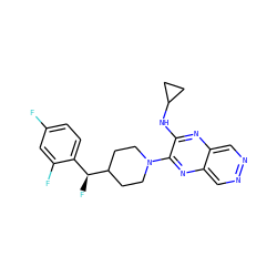 Fc1ccc([C@H](F)C2CCN(c3nc4cnncc4nc3NC3CC3)CC2)c(F)c1 ZINC000653668785