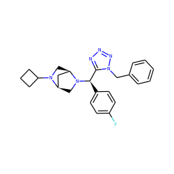Fc1ccc([C@H](c2nnnn2Cc2ccccc2)N2C[C@@H]3C[C@H]2CN3C2CCC2)cc1 ZINC000058591734