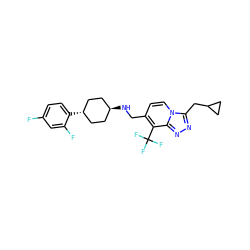 Fc1ccc([C@H]2CC[C@H](NCc3ccn4c(CC5CC5)nnc4c3C(F)(F)F)CC2)c(F)c1 ZINC000140086026