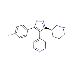 Fc1ccc(-c2[nH]nc([C@@H]3CCCNC3)c2-c2ccncc2)cc1 ZINC000049070803