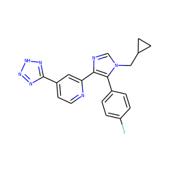Fc1ccc(-c2c(-c3cc(-c4nn[nH]n4)ccn3)ncn2CC2CC2)cc1 ZINC000225921174