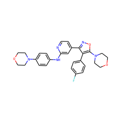 Fc1ccc(-c2c(-c3ccnc(Nc4ccc(N5CCOCC5)cc4)c3)noc2N2CCOCC2)cc1 ZINC000103235671