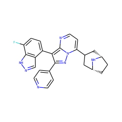 Fc1ccc(-c2c(-c3ccncc3)nn3c(C4C[C@@H]5CC[C@H](C4)N5)ccnc23)c2cn[nH]c12 ZINC000045303331