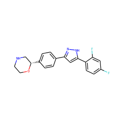 Fc1ccc(-c2cc(-c3ccc([C@H]4CNCCO4)cc3)n[nH]2)c(F)c1 ZINC000205114549