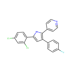 Fc1ccc(-c2cc(-c3ccc(Cl)cc3Cl)[nH]c2-c2ccncc2)cc1 ZINC000027716842