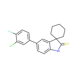 Fc1ccc(-c2ccc3c(c2)C2(CCCCC2)C(=S)N3)cc1Cl ZINC000013488901