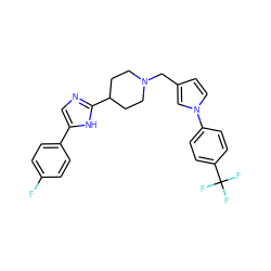 Fc1ccc(-c2cnc(C3CCN(Cc4ccn(-c5ccc(C(F)(F)F)cc5)c4)CC3)[nH]2)cc1 ZINC000040380681