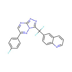 Fc1ccc(-c2cnc3nnc(C(F)(F)c4ccc5ncccc5c4)n3n2)cc1 ZINC000584905332