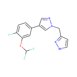 Fc1ccc(-c2cnn(Cc3cc[nH]n3)c2)cc1OC(F)F ZINC001772619311