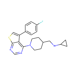 Fc1ccc(-c2csc3ncnc(N4CCC(CNC5CC5)CC4)c23)cc1 ZINC000146470674
