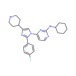 Fc1ccc(-c2nc(C3CCNCC3)cn2-c2ccnc(NC3CCCCC3)n2)cc1 ZINC000027107790
