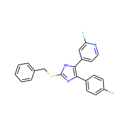 Fc1ccc(-c2nc(SCc3ccccc3)[nH]c2-c2ccnc(F)c2)cc1 ZINC000013524466