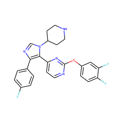 Fc1ccc(-c2ncn(C3CCNCC3)c2-c2ccnc(Oc3ccc(F)c(F)c3)n2)cc1 ZINC000034753282