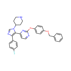 Fc1ccc(-c2ncn(C3CCNCC3)c2-c2ccnc(Oc3ccc(OCc4ccccc4)cc3)n2)cc1 ZINC000034753267