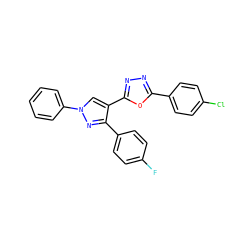 Fc1ccc(-c2nn(-c3ccccc3)cc2-c2nnc(-c3ccc(Cl)cc3)o2)cc1 ZINC000169333957