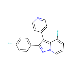 Fc1ccc(-c2nn3cccc(F)c3c2-c2ccncc2)cc1 ZINC000034004479