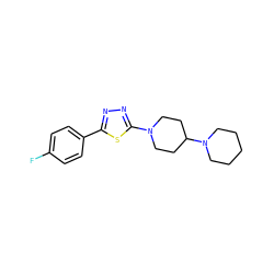 Fc1ccc(-c2nnc(N3CCC(N4CCCCC4)CC3)s2)cc1 ZINC000066258382