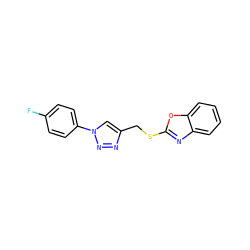 Fc1ccc(-n2cc(CSc3nc4ccccc4o3)nn2)cc1 ZINC000169340318