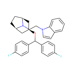 Fc1ccc(C(O[C@@H]2C[C@@H]3CC[C@H](C2)N3CCn2ccc3ccccc32)c2ccc(F)cc2)cc1 ZINC000103224260