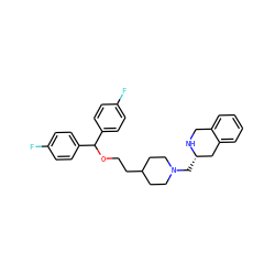 Fc1ccc(C(OCCC2CCN(C[C@H]3Cc4ccccc4CN3)CC2)c2ccc(F)cc2)cc1 ZINC000028967239