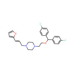 Fc1ccc(C(OCCN2CCN(C/C=C/c3ccco3)CC2)c2ccc(F)cc2)cc1 ZINC000022938598