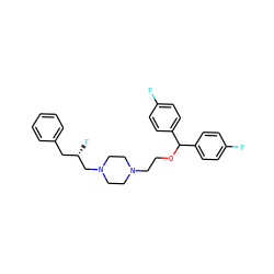 Fc1ccc(C(OCCN2CCN(C[C@@H](F)Cc3ccccc3)CC2)c2ccc(F)cc2)cc1 ZINC000023360843