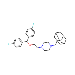 Fc1ccc(C(OCCN2CCN(CC34CC5CC(CC(C5)C3)C4)CC2)c2ccc(F)cc2)cc1 ZINC000028967233