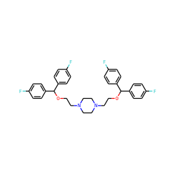 Fc1ccc(C(OCCN2CCN(CCOC(c3ccc(F)cc3)c3ccc(F)cc3)CC2)c2ccc(F)cc2)cc1 ZINC000027524194