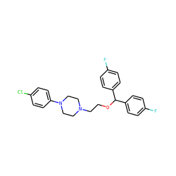 Fc1ccc(C(OCCN2CCN(c3ccc(Cl)cc3)CC2)c2ccc(F)cc2)cc1 ZINC001772604246