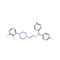 Fc1ccc(C(OCCN2CCN(c3cccc(Cl)c3Cl)CC2)c2ccc(F)cc2)cc1 ZINC001772642316