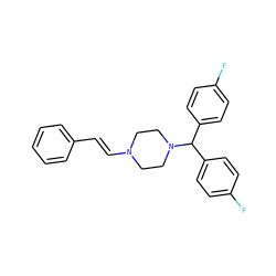 Fc1ccc(C(c2ccc(F)cc2)N2CCN(/C=C/c3ccccc3)CC2)cc1 ZINC000049933184