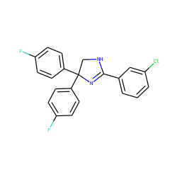 Fc1ccc(C2(c3ccc(F)cc3)CNC(c3cccc(Cl)c3)=N2)cc1 ZINC000034044817