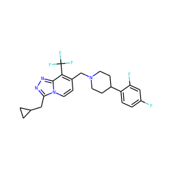 Fc1ccc(C2CCN(Cc3ccn4c(CC5CC5)nnc4c3C(F)(F)F)CC2)c(F)c1 ZINC000143304045