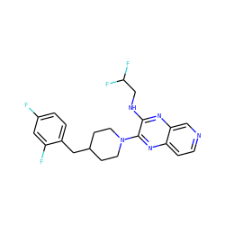 Fc1ccc(CC2CCN(c3nc4ccncc4nc3NCC(F)F)CC2)c(F)c1 ZINC000144167647