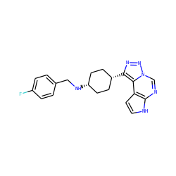 Fc1ccc(CN[C@H]2CC[C@@H](c3nnn4cnc5[nH]ccc5c34)CC2)cc1 ZINC001772609931