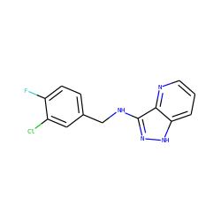 Fc1ccc(CNc2n[nH]c3cccnc23)cc1Cl ZINC000166964158