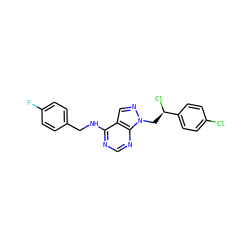 Fc1ccc(CNc2ncnc3c2cnn3C[C@@H](Cl)c2ccc(Cl)cc2)cc1 ZINC000029135690