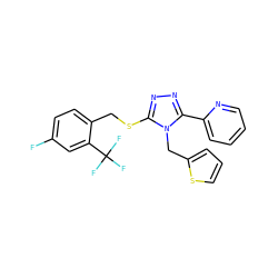 Fc1ccc(CSc2nnc(-c3ccccn3)n2Cc2cccs2)c(C(F)(F)F)c1 ZINC000066156591