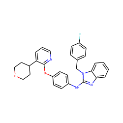 Fc1ccc(Cn2c(Nc3ccc(Oc4ncccc4C4CCOCC4)cc3)nc3ccccc32)cc1 ZINC000139884980