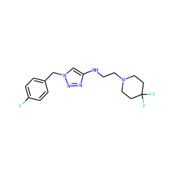 Fc1ccc(Cn2cc(NCCN3CCC(F)(F)CC3)nn2)cc1 ZINC000209677187