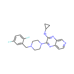 Fc1ccc(F)c(CN2CCN(c3nc4ccncc4nc3NC3CC3)CC2)c1 ZINC000653670301
