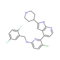 Fc1ccc(F)c(CNc2ccc(Cl)c(-c3ccnc4[nH]c(C5CCNCC5)cc34)n2)c1 ZINC000220427861