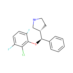 Fc1ccc(F)c(O[C@H](c2ccccc2)[C@H]2CCNC2)c1Cl ZINC000095591952